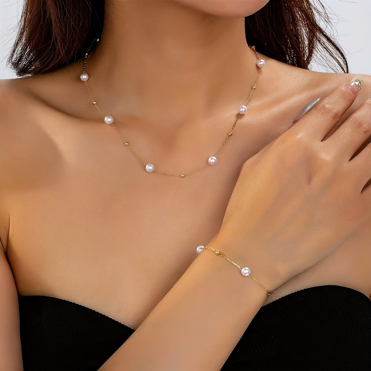 LILIANA | DAINTY PEARL CHAIN JEWELRY SET