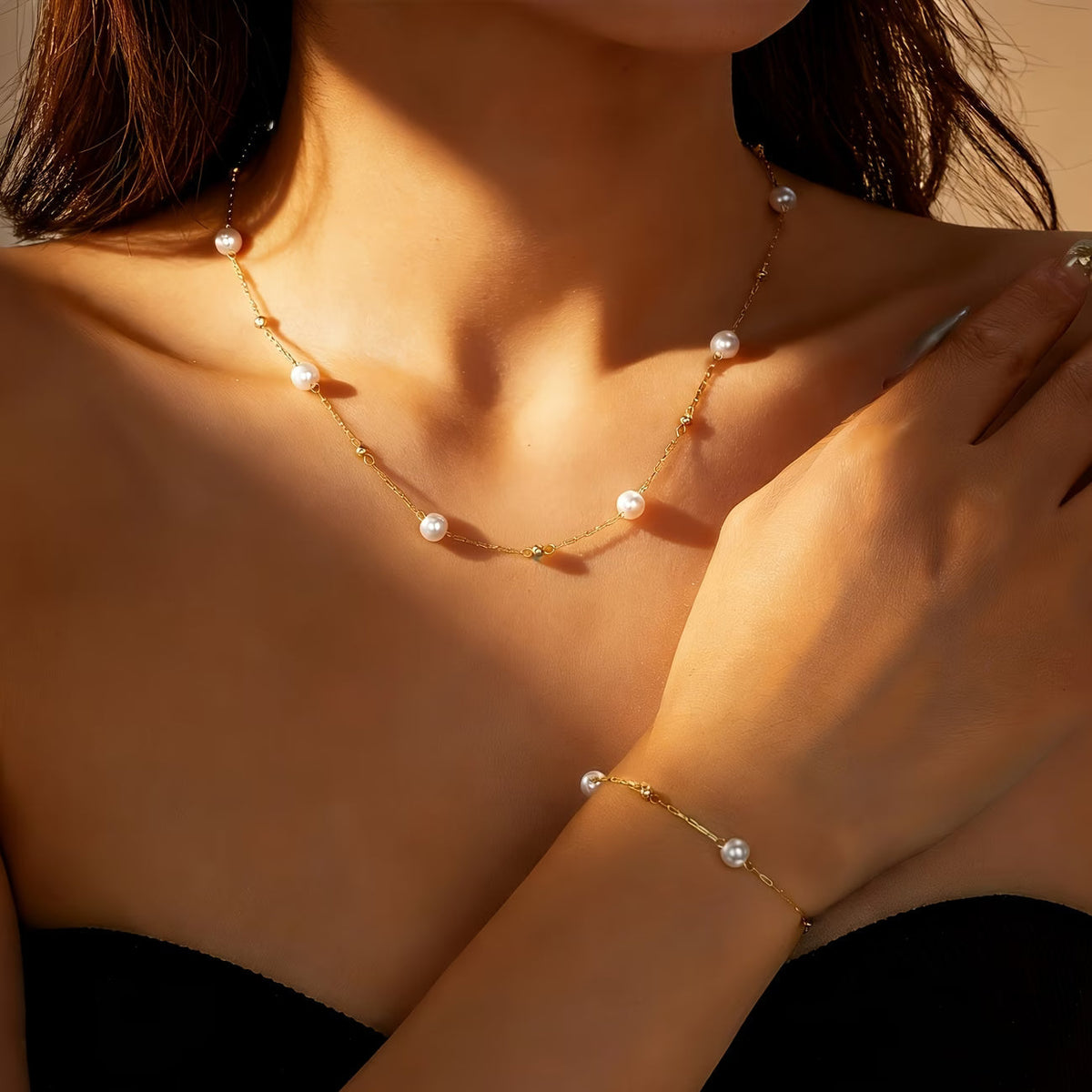 LILIANA | DAINTY PEARL CHAIN JEWELRY SET