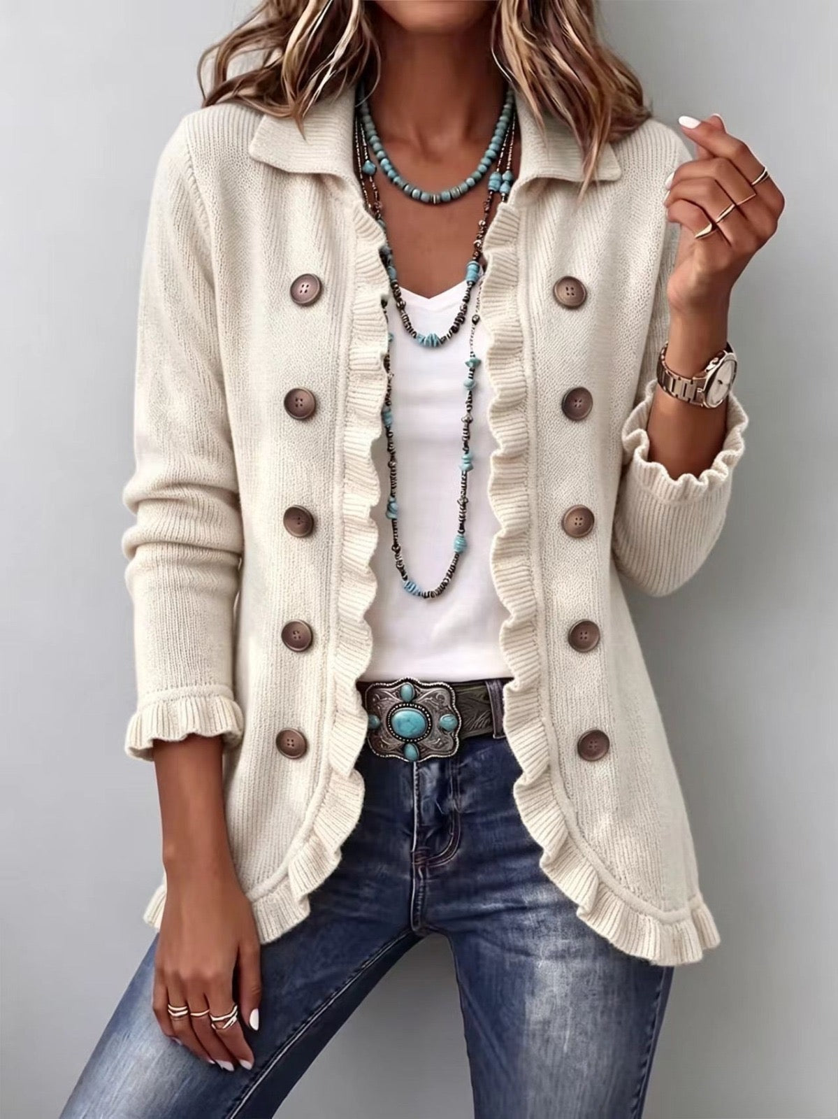 Adeline | Ribbed Knit Ruffle Jacket