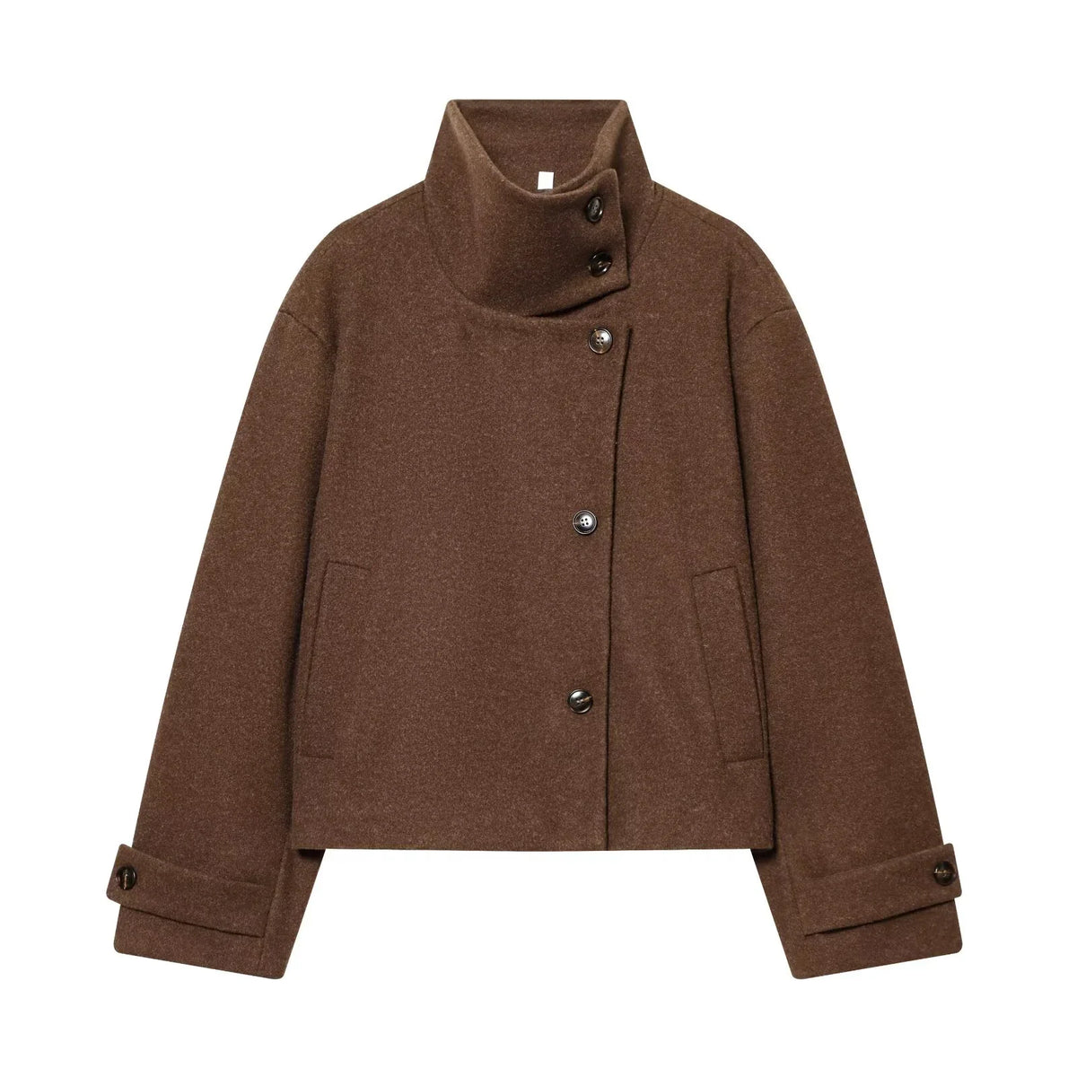 Jacket Women - Wool Blend Cropped Jacket with Buckle Collar