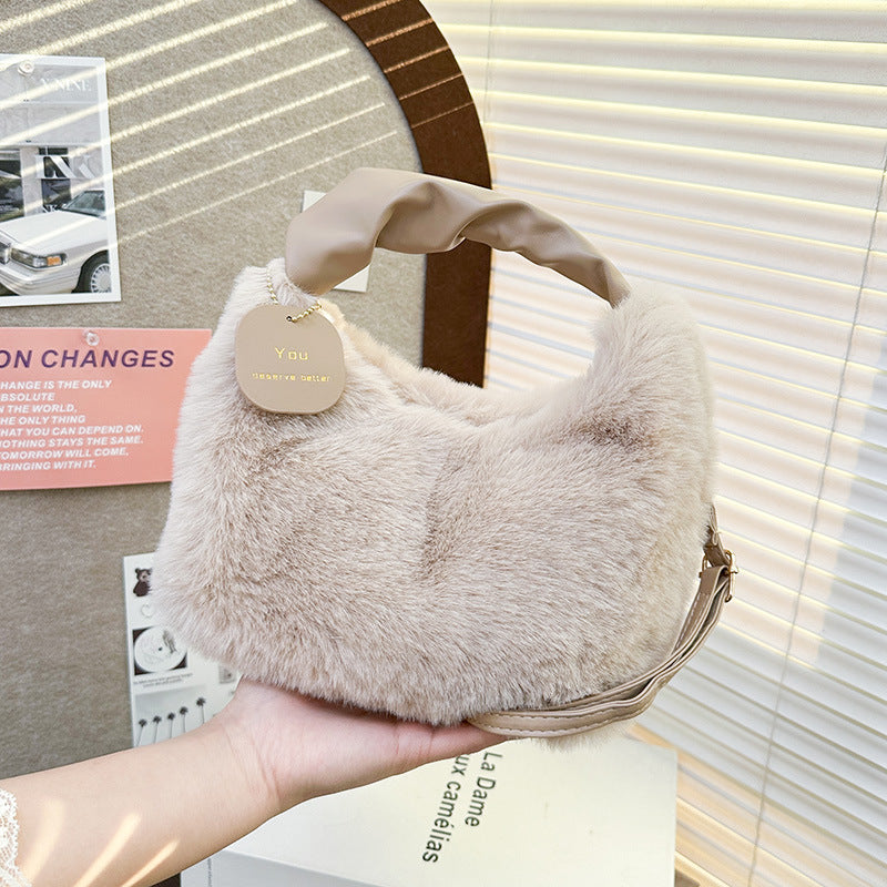 Women’s Plush Faux Fur Shoulder Bag – Soft Winter Handbag