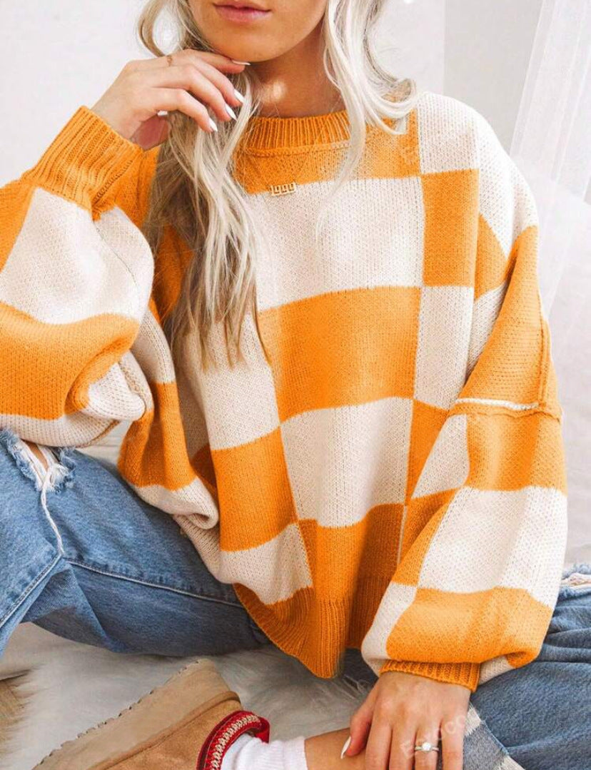 REVERIE™ - Casual Plaid Long Sleeve Round Neck Sweater