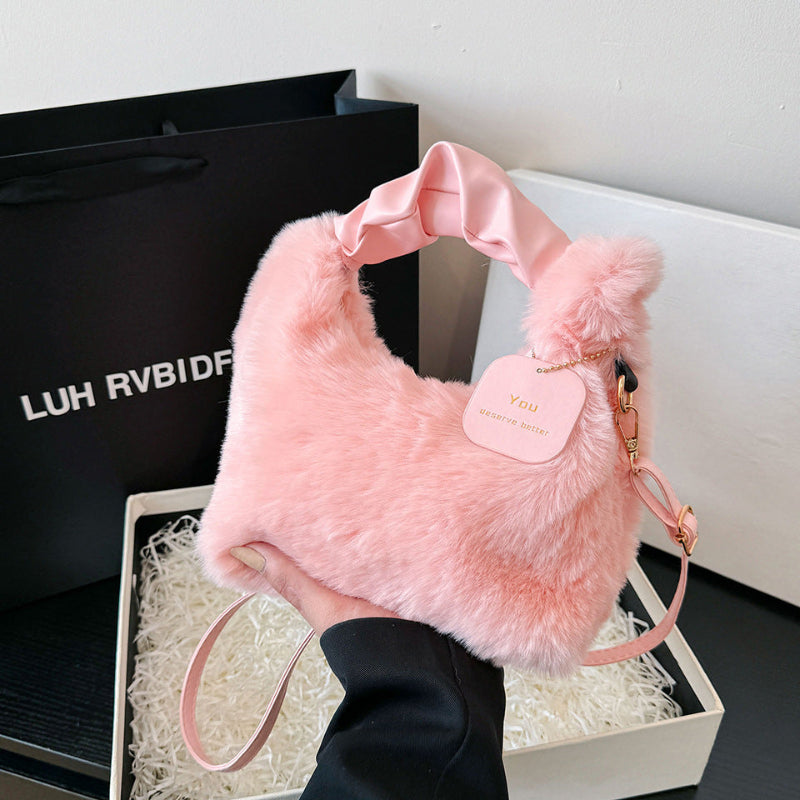 Women’s Plush Faux Fur Shoulder Bag – Soft Winter Handbag