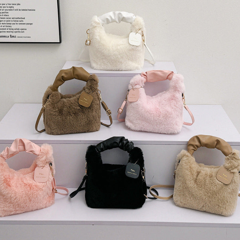 Women’s Plush Faux Fur Shoulder Bag – Soft Winter Handbag