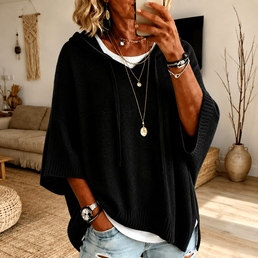Sophie™ | Black Poncho Sweater