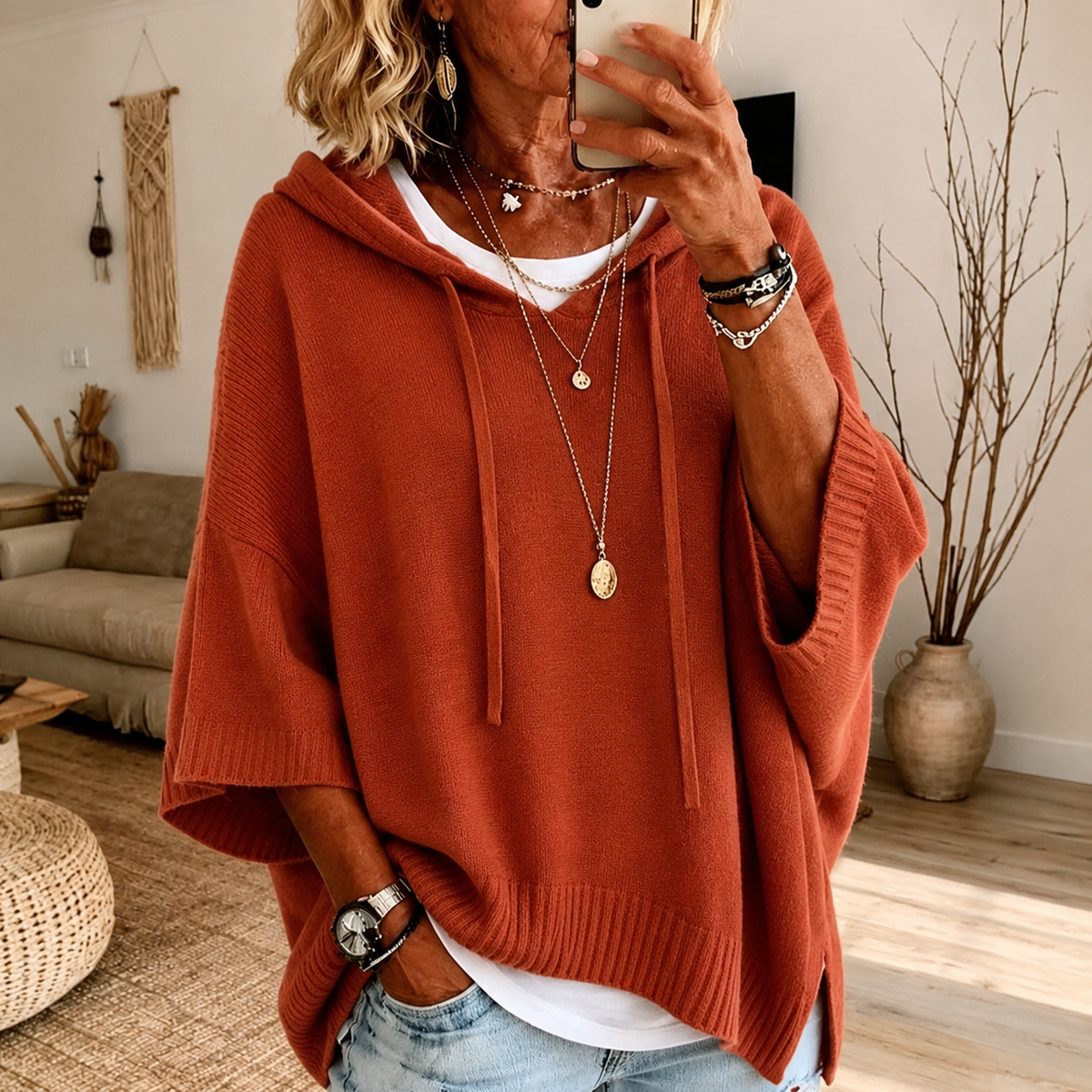 Oceane™ | Terracotta Poncho Sweater