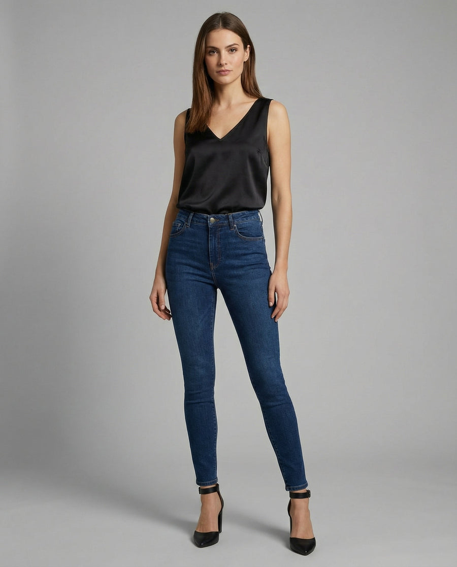 Satin Camisole Top with V-Neckline and Wide Straps