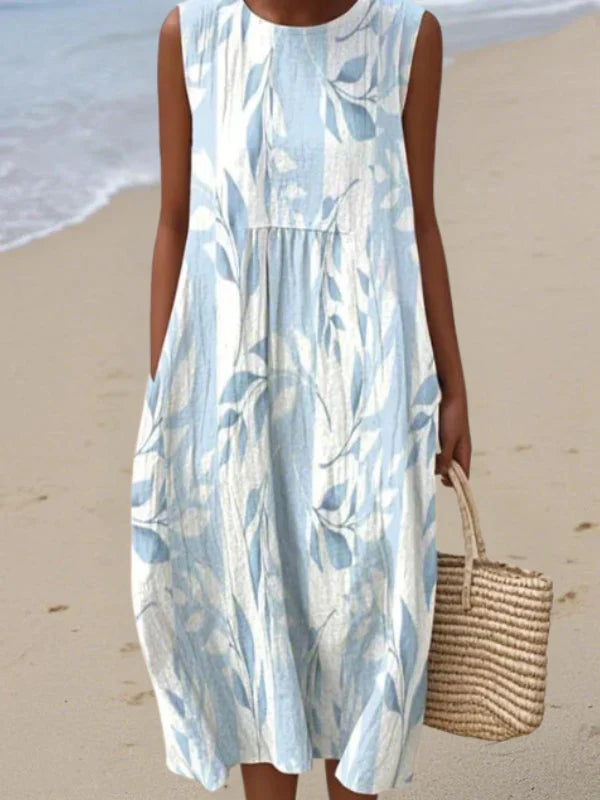 Sleeveless Midi Dress with Round Neck and Relaxed Fit