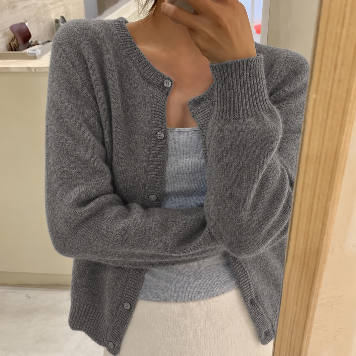 Soft Knit Cardigan with Button Front and Round Neckline