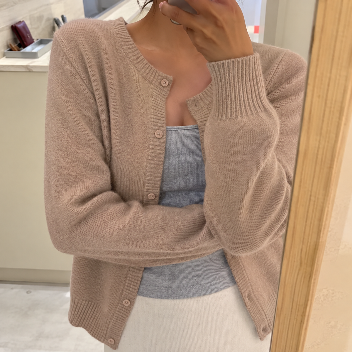 Soft Knit Cardigan with Button Front and Round Neckline