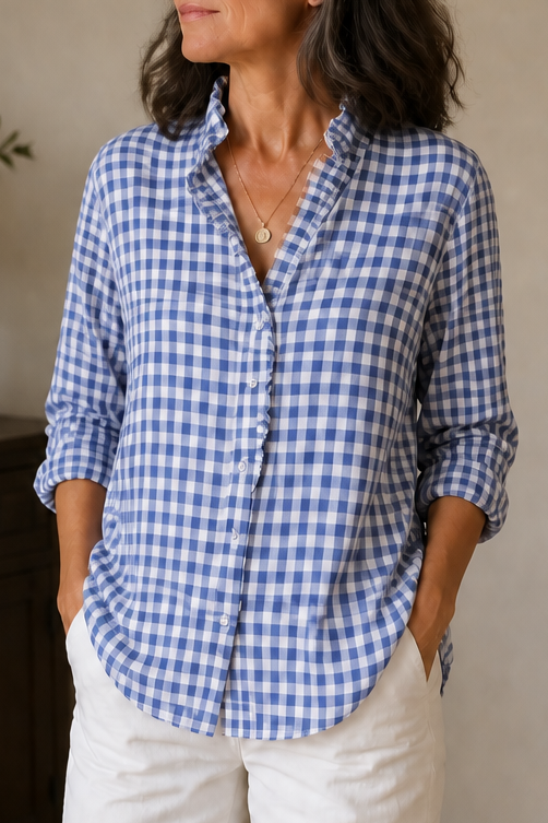 Hattie Checked Ruffle Collar Blouse