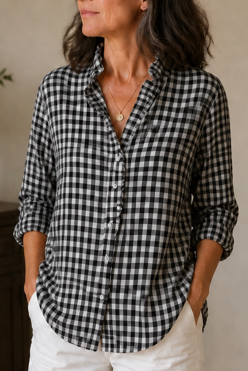 Hattie Checked Ruffle Collar Blouse