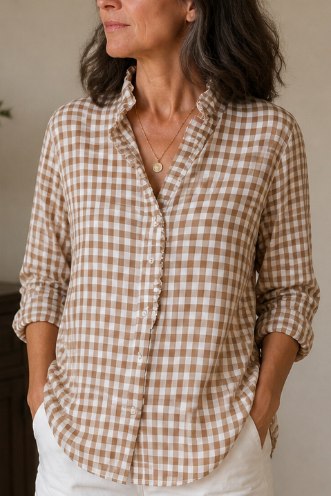 Hattie Checked Ruffle Collar Blouse
