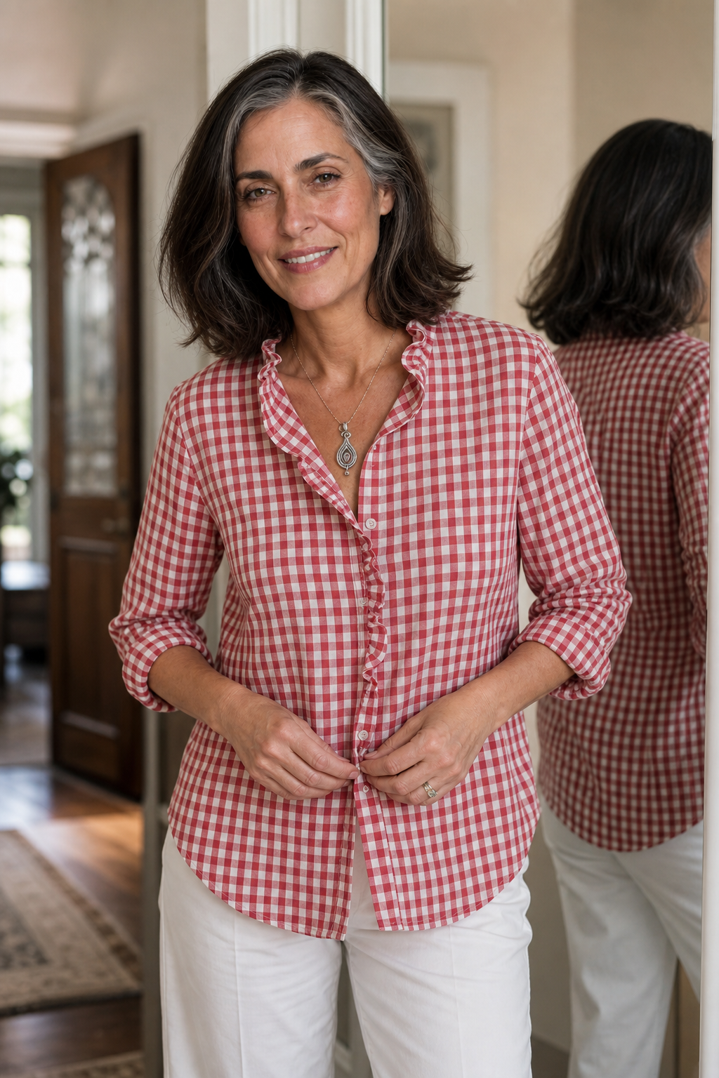 Hattie Checked Ruffle Collar Blouse