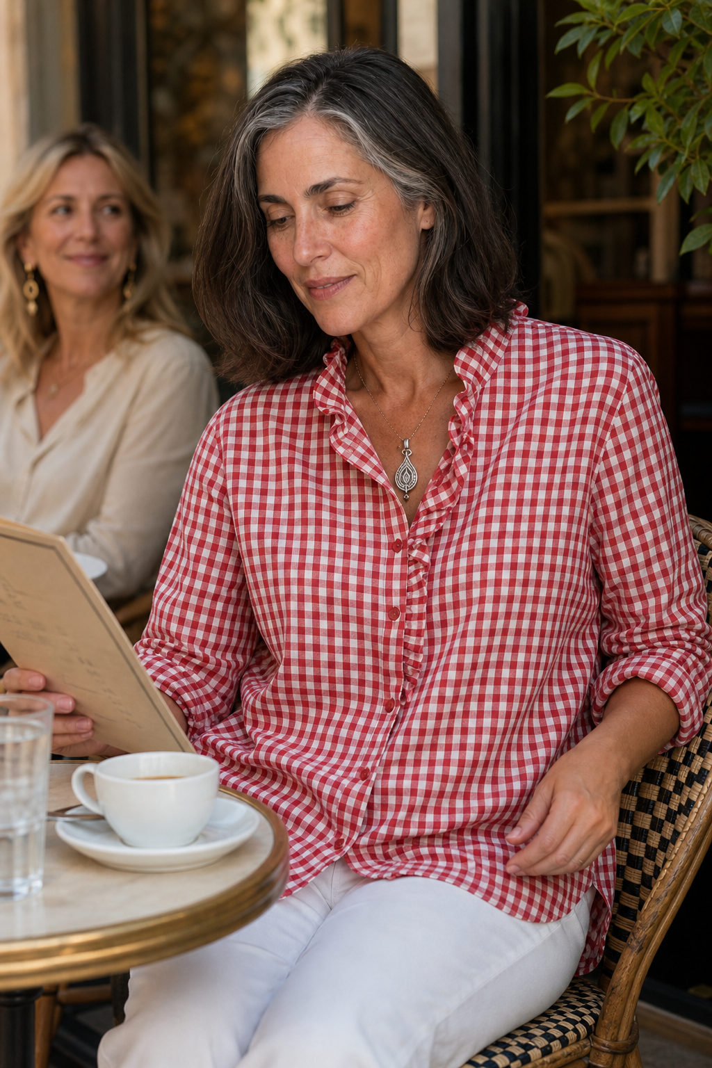 Hattie Checked Ruffle Collar Blouse