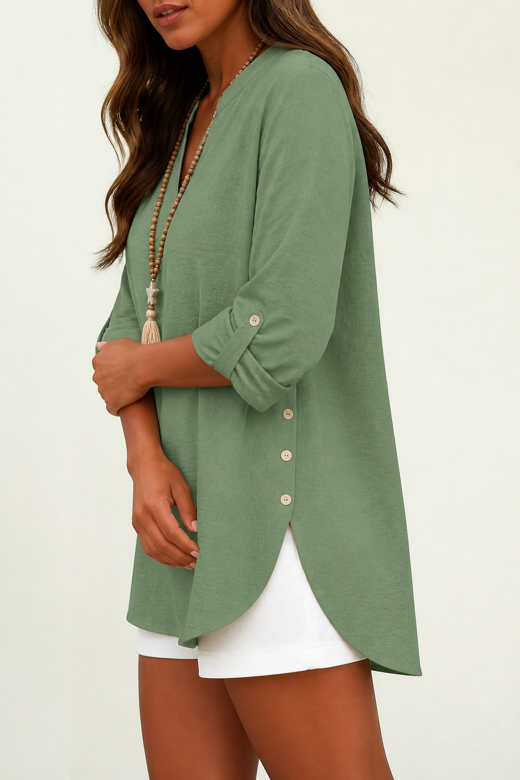 Esme Side-Button V-Neck Top