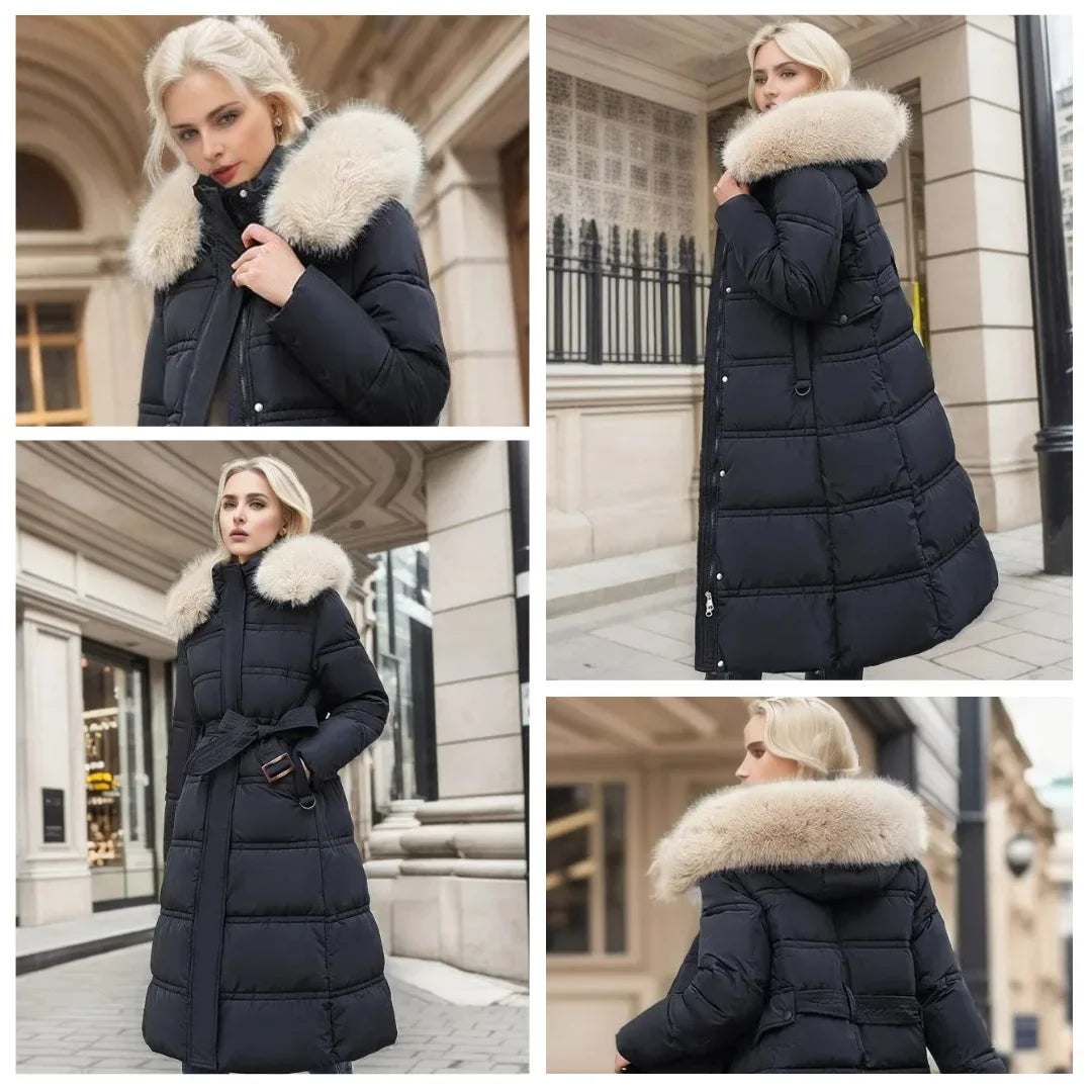 Designer winter parka with fur hood