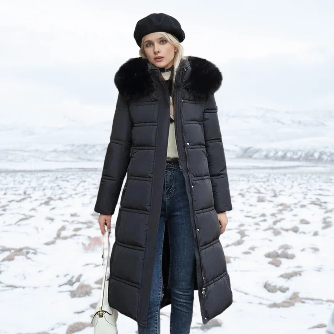 Designer winter parka with fur hood