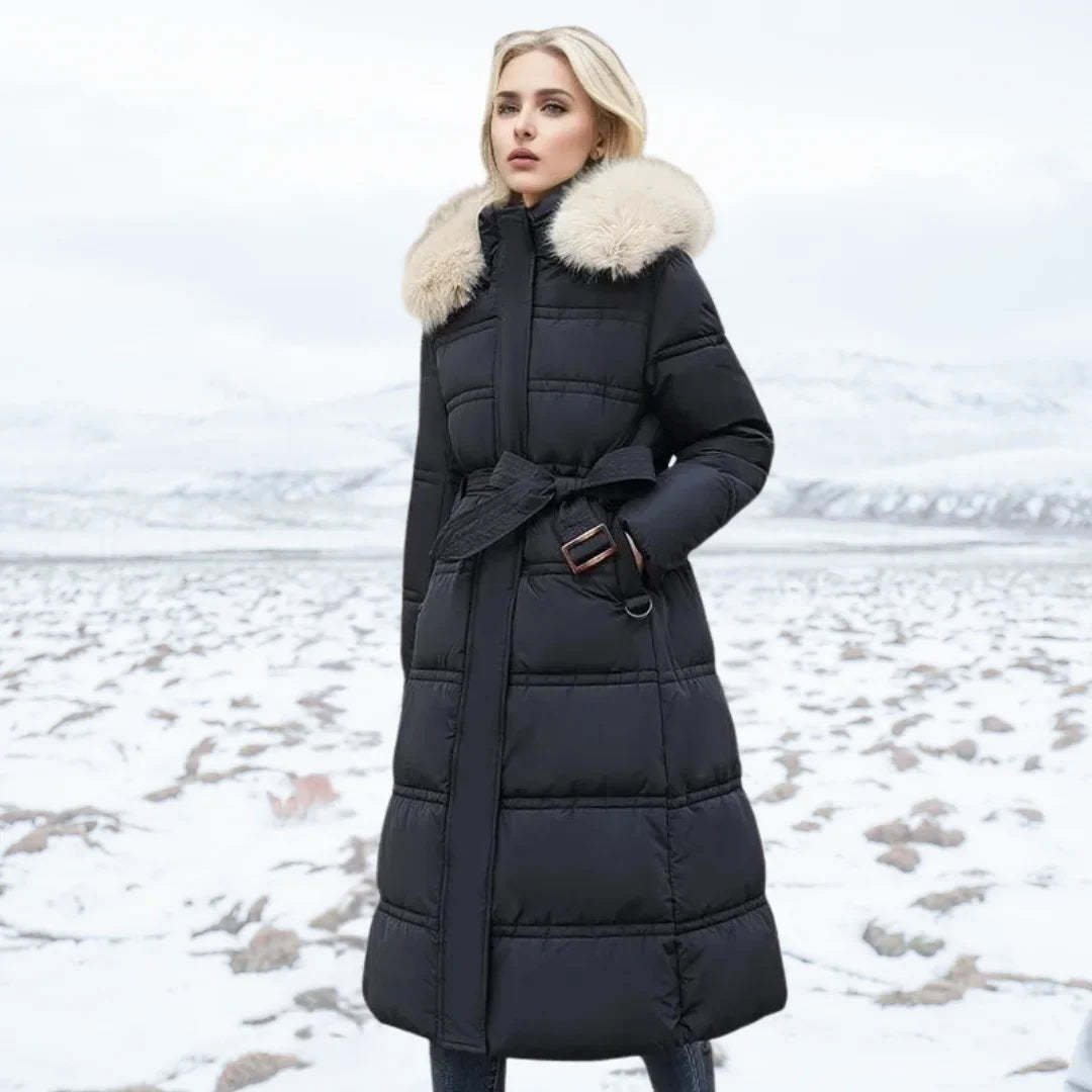 Designer winter parka with fur hood