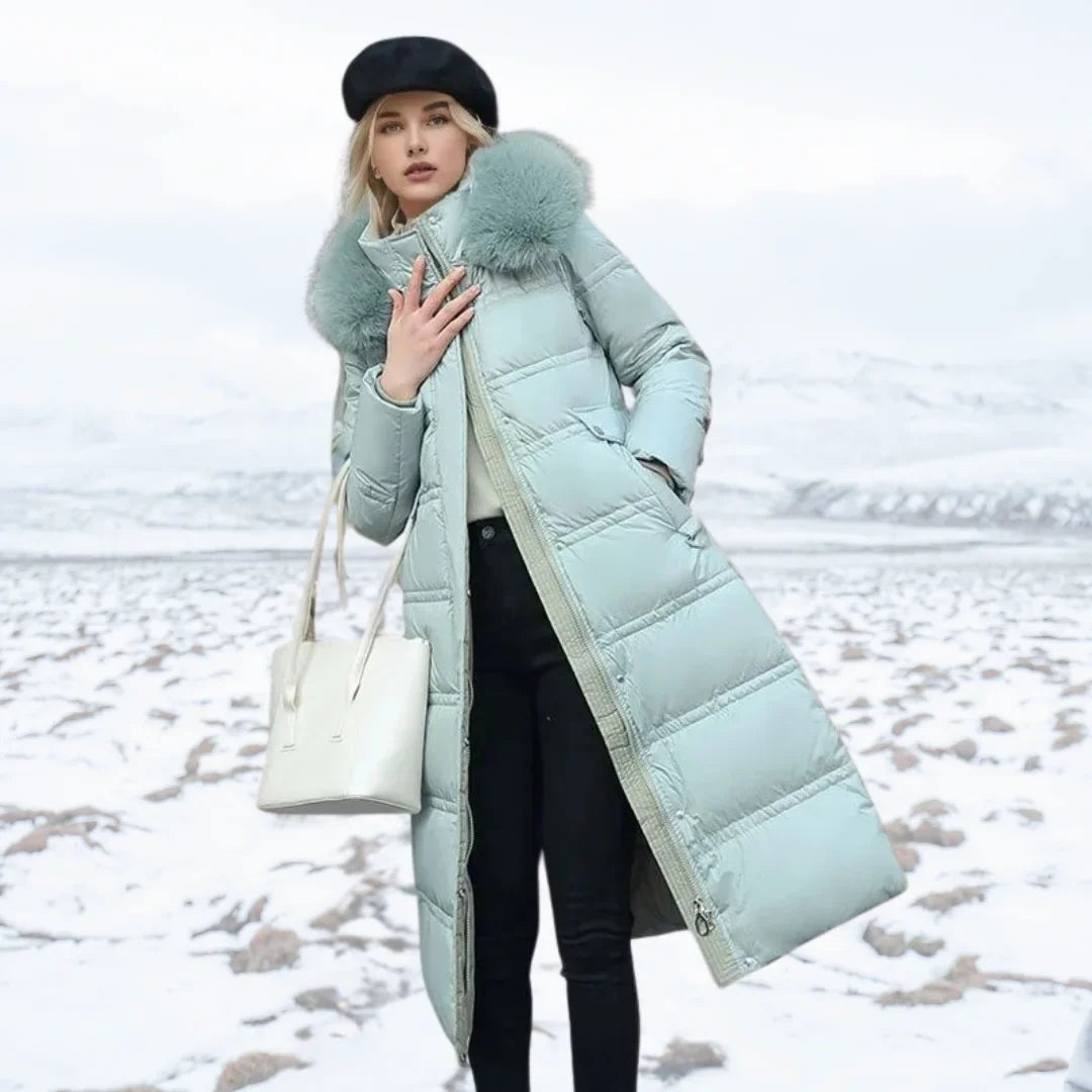 Designer winter parka with fur hood
