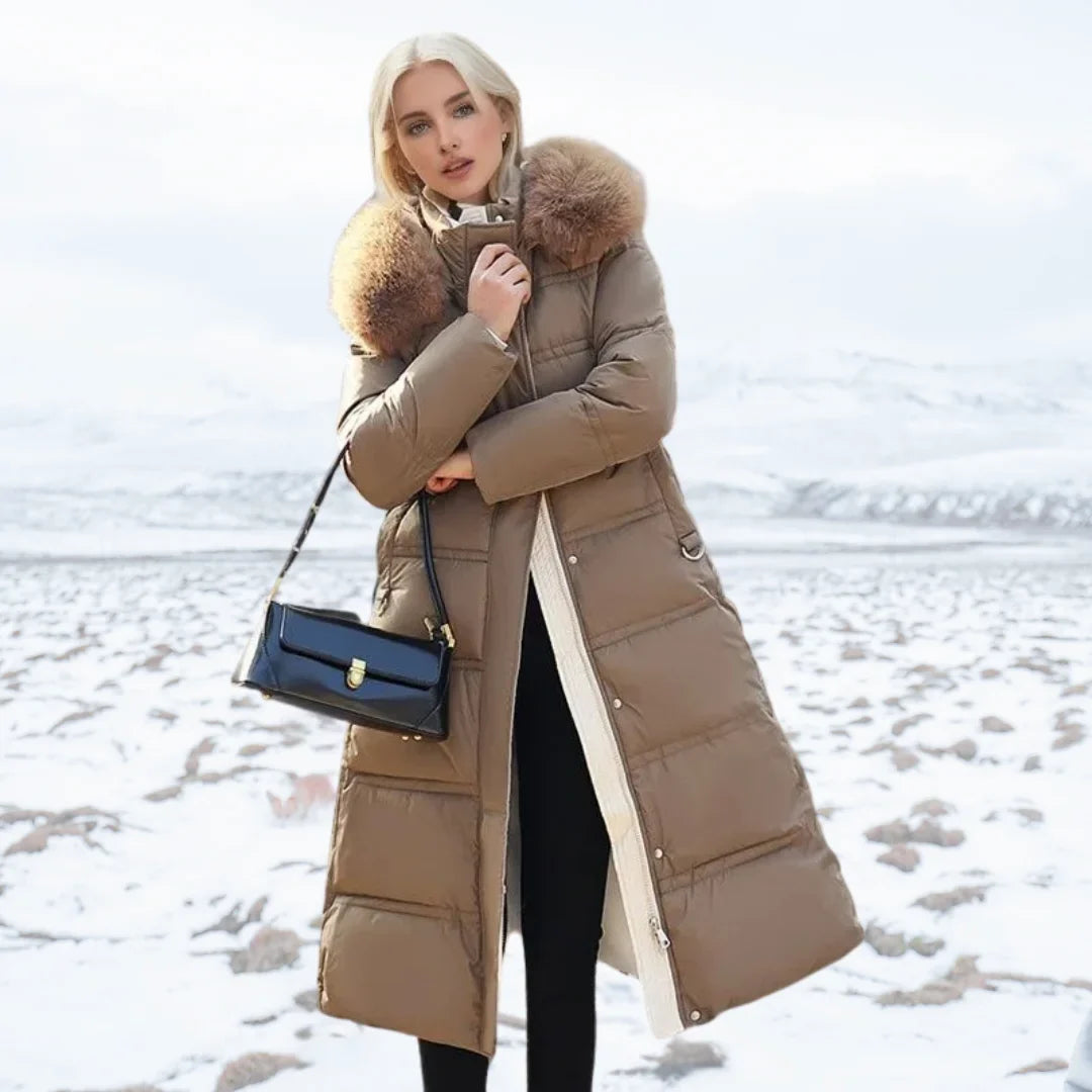 Designer winter parka with fur hood