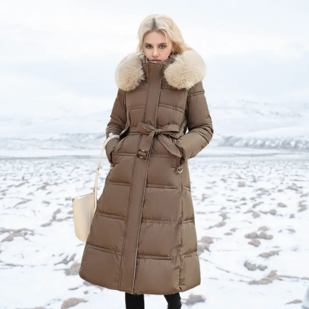 Designer winter parka with fur hood