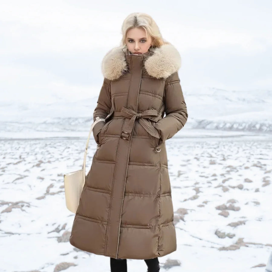 Designer winter parka with fur hood