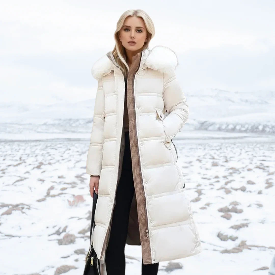 Designer winter parka with fur hood