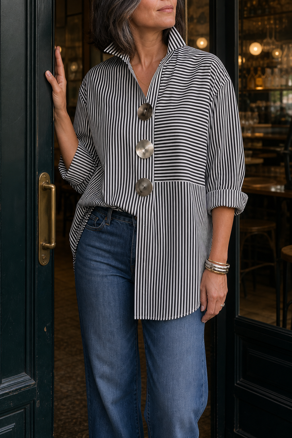 Marlowe Striped Stand Collar Shirt