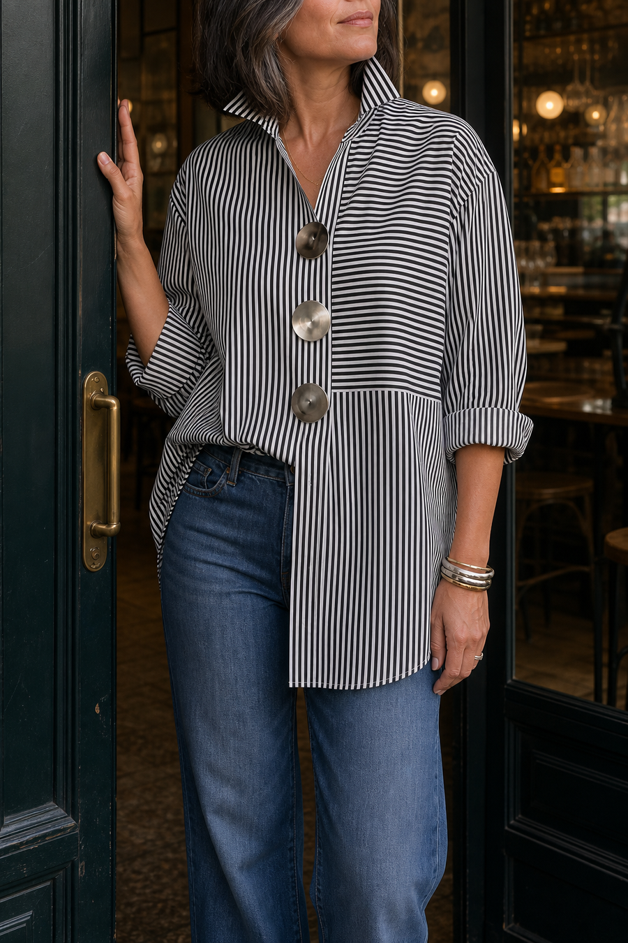 Marlowe Striped Stand Collar Shirt