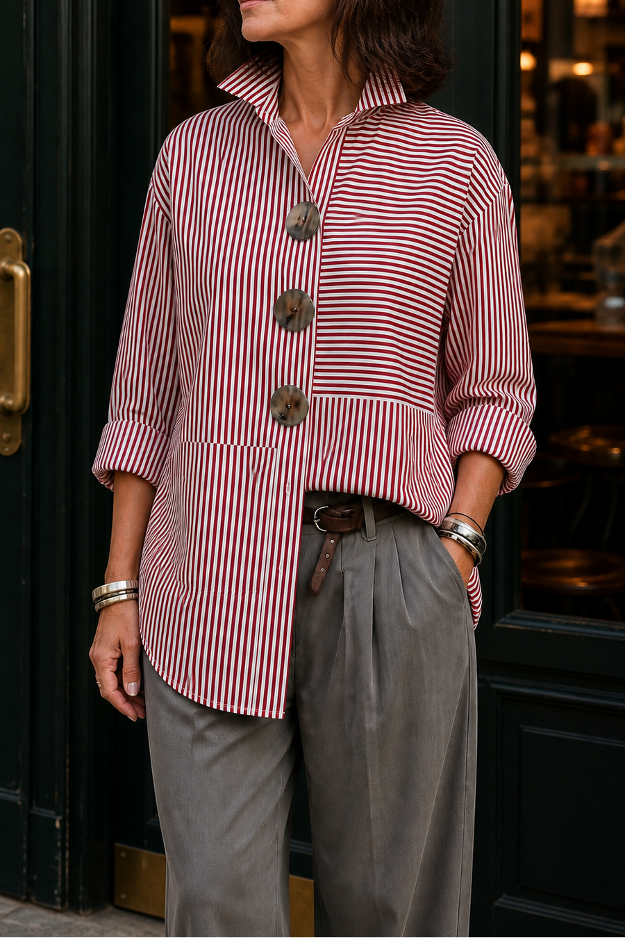 Marlowe Striped Stand Collar Shirt