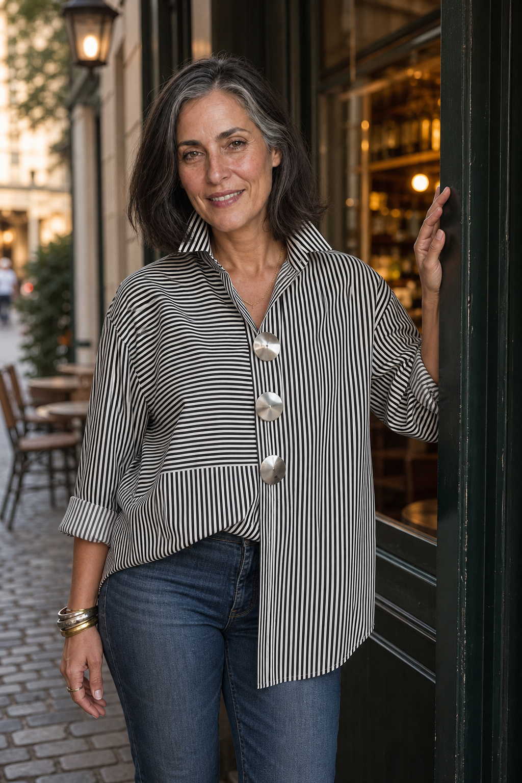 Marlowe Striped Stand Collar Shirt
