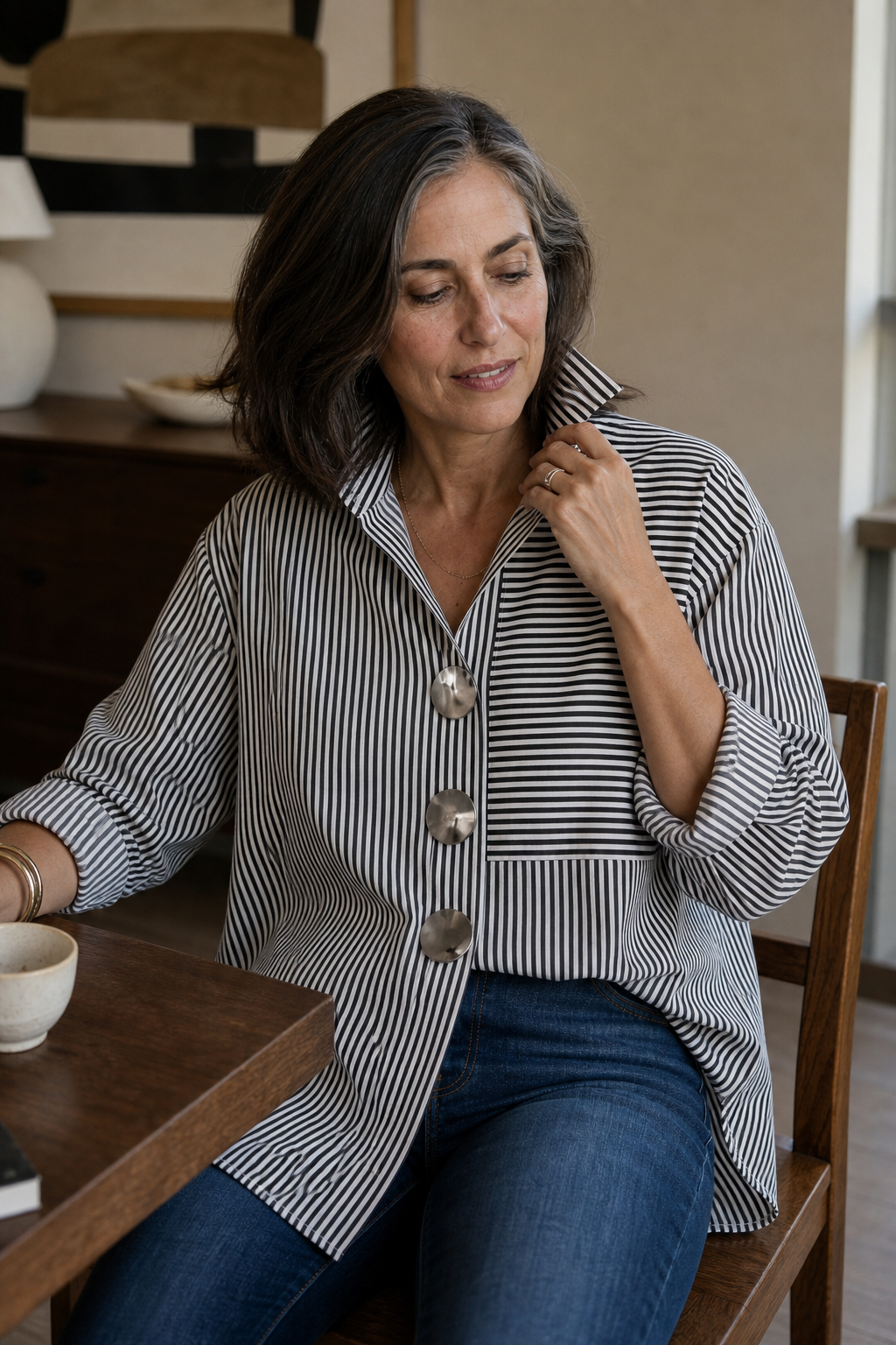 Marlowe Striped Stand Collar Shirt
