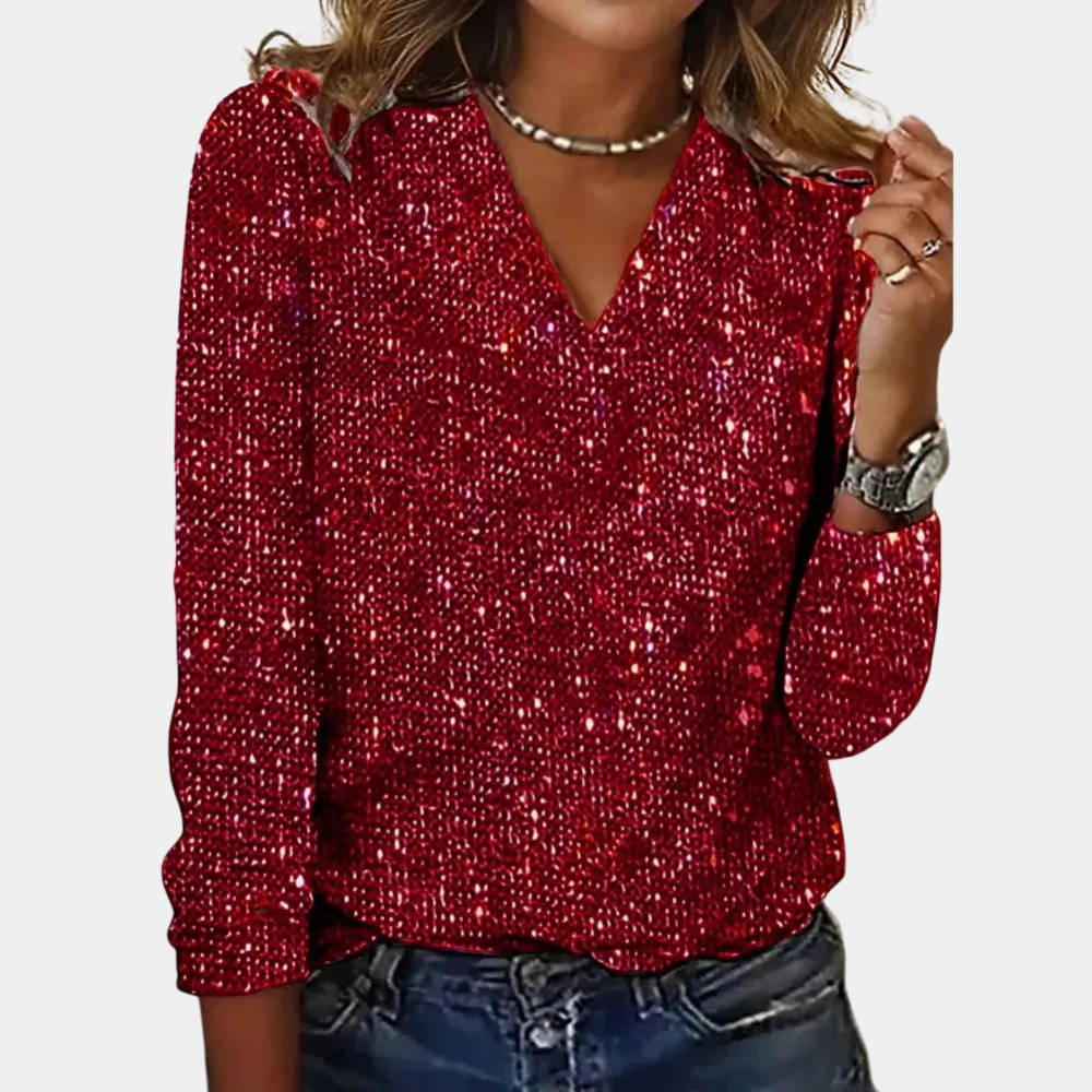 Celeste Glitter V-Neck Top