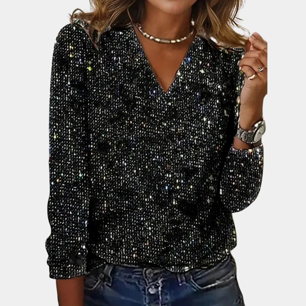 Celeste Glitter V-Neck Top