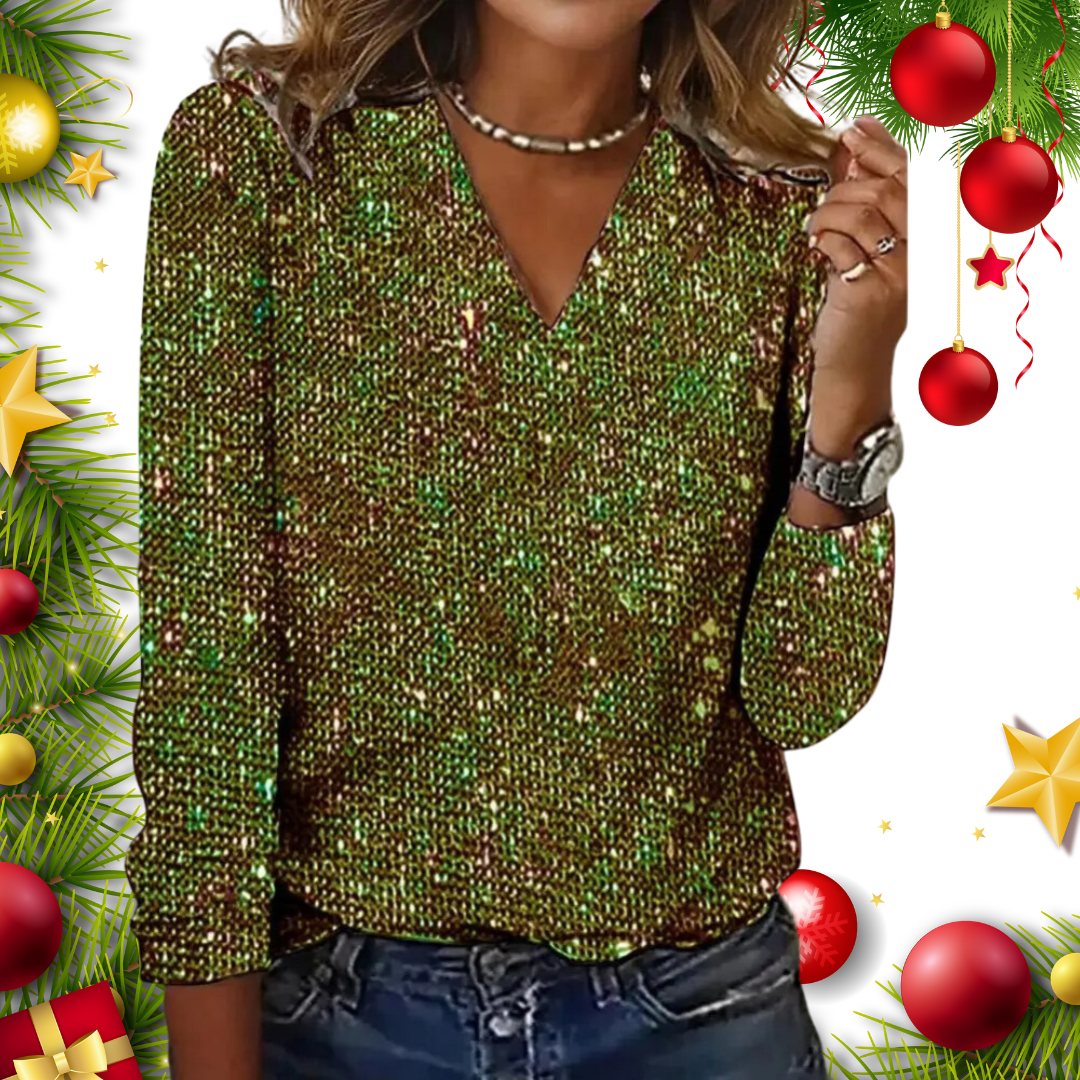 Celeste Glitter V-Neck Top