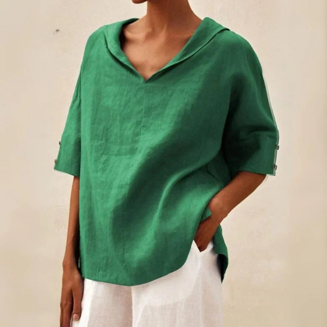 Freya Roll-Tab V-Neck Top