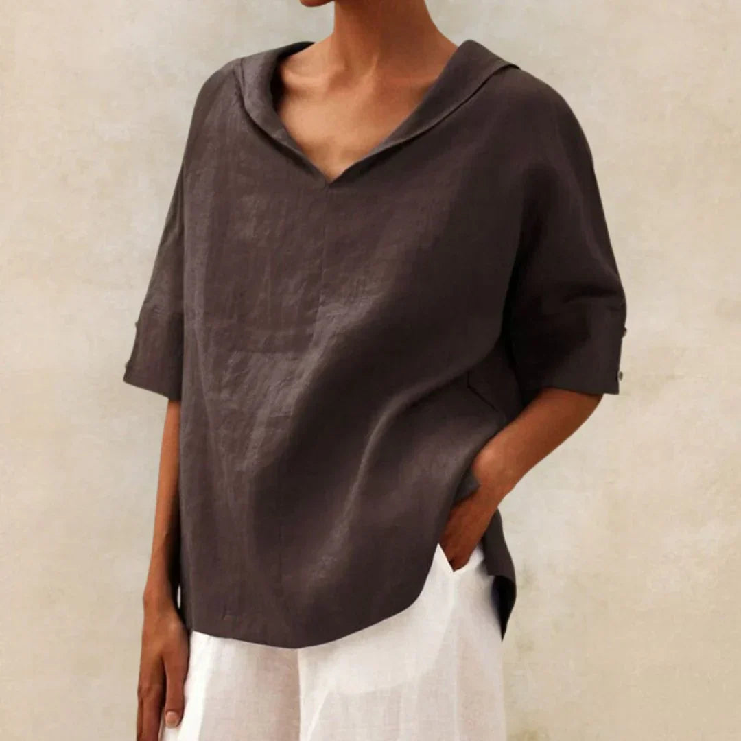Freya Roll-Tab V-Neck Top