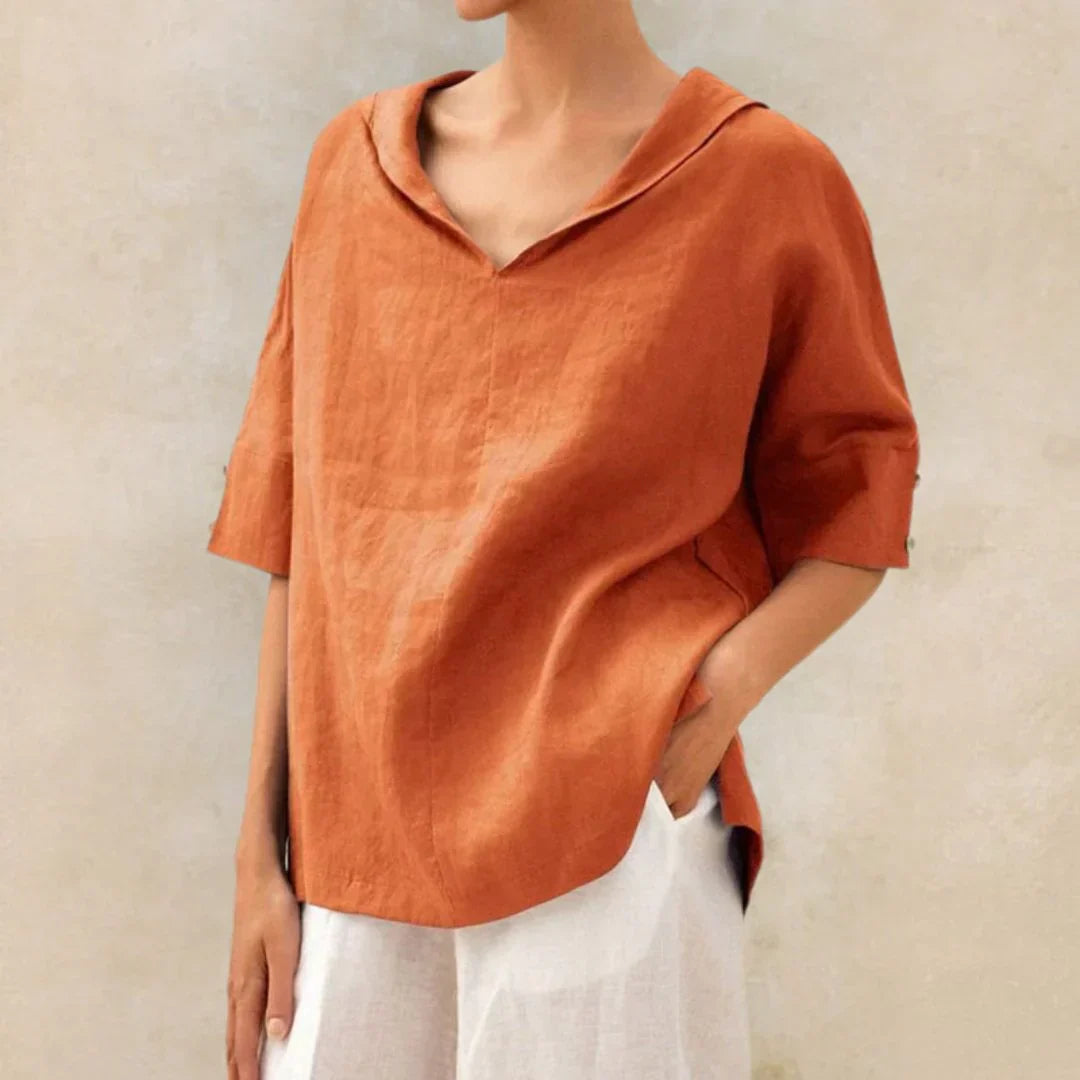 Freya Roll-Tab V-Neck Top