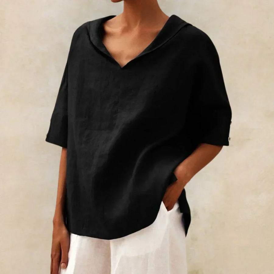 Freya Roll-Tab V-Neck Top