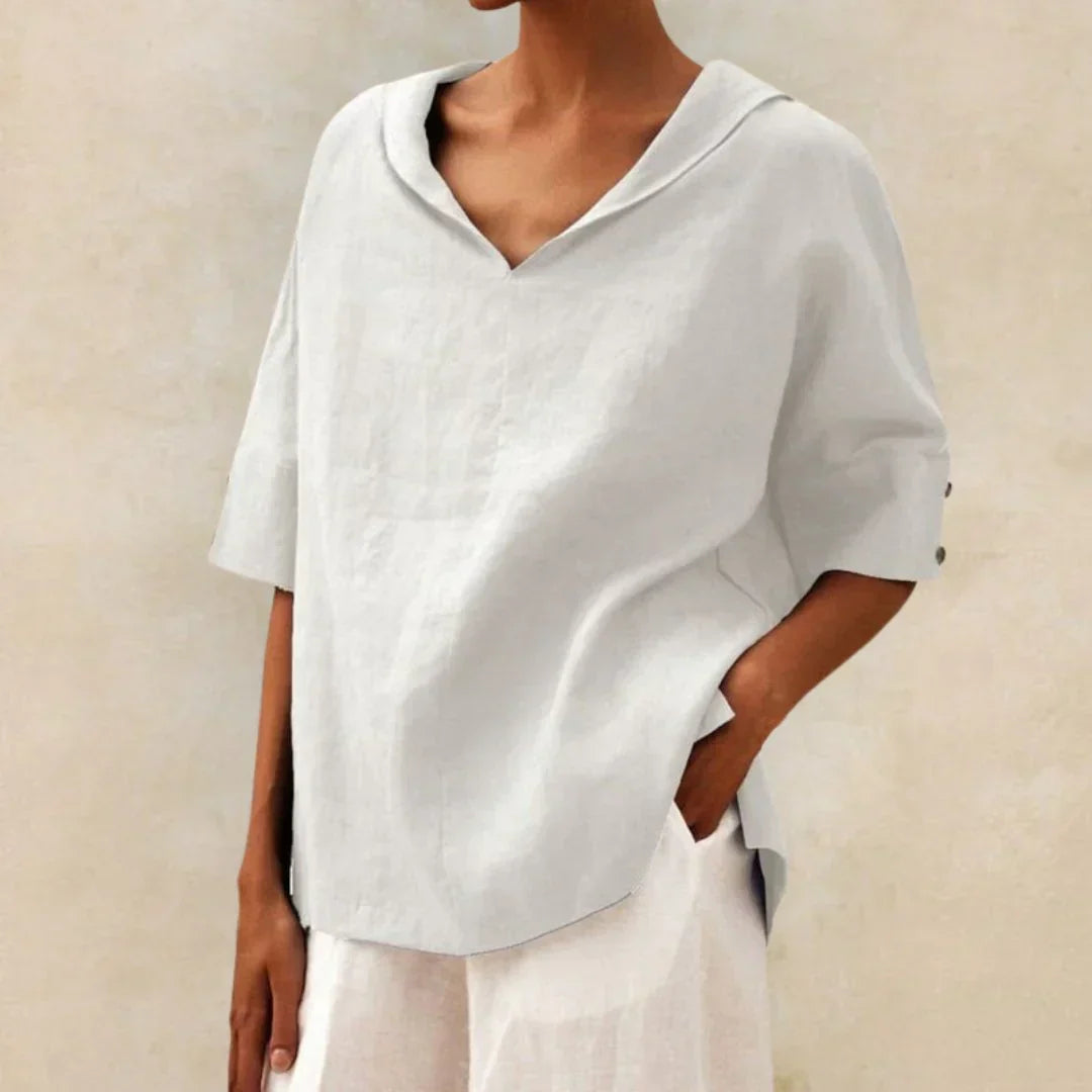 Freya Roll-Tab V-Neck Top