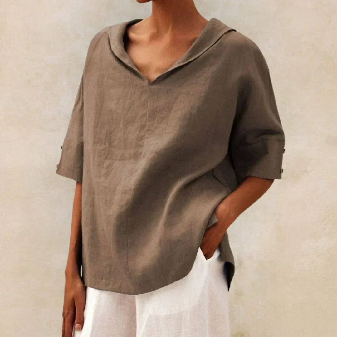 Freya Roll-Tab V-Neck Top