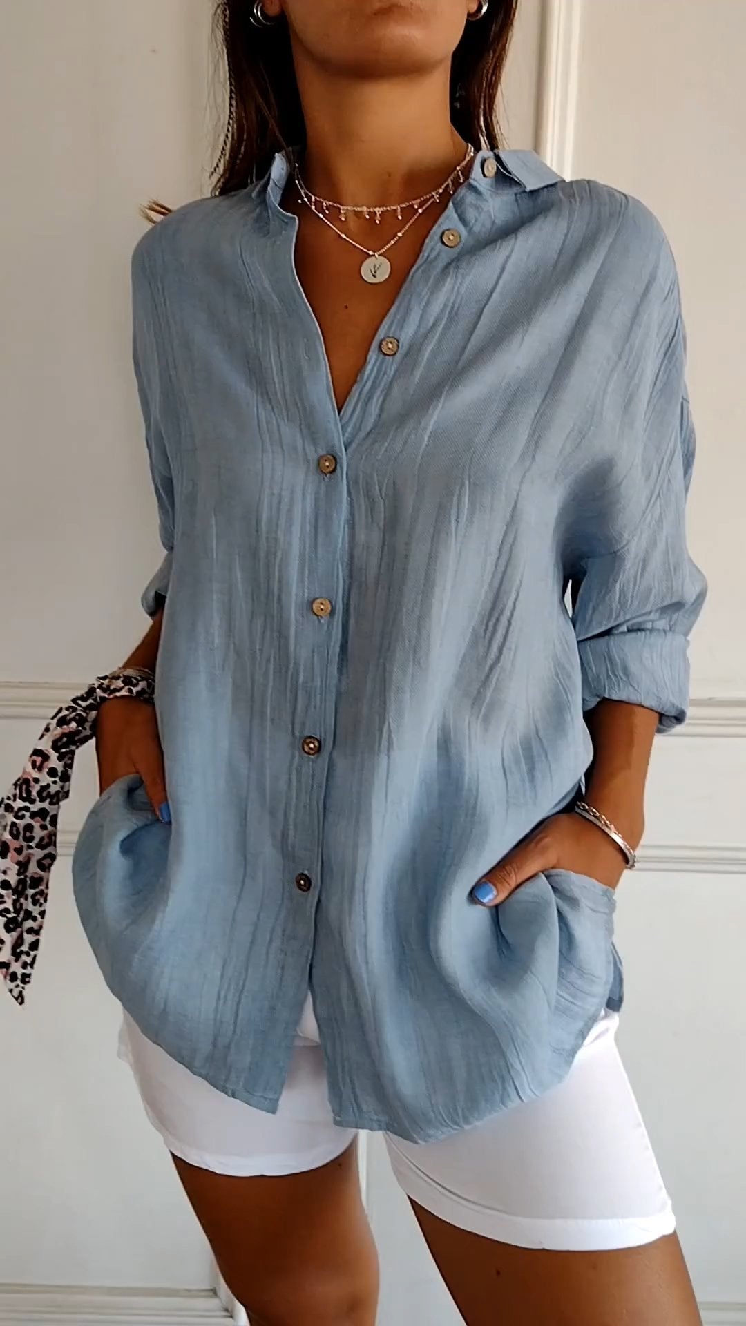 Poppy Crinkle Button-Up Shirt