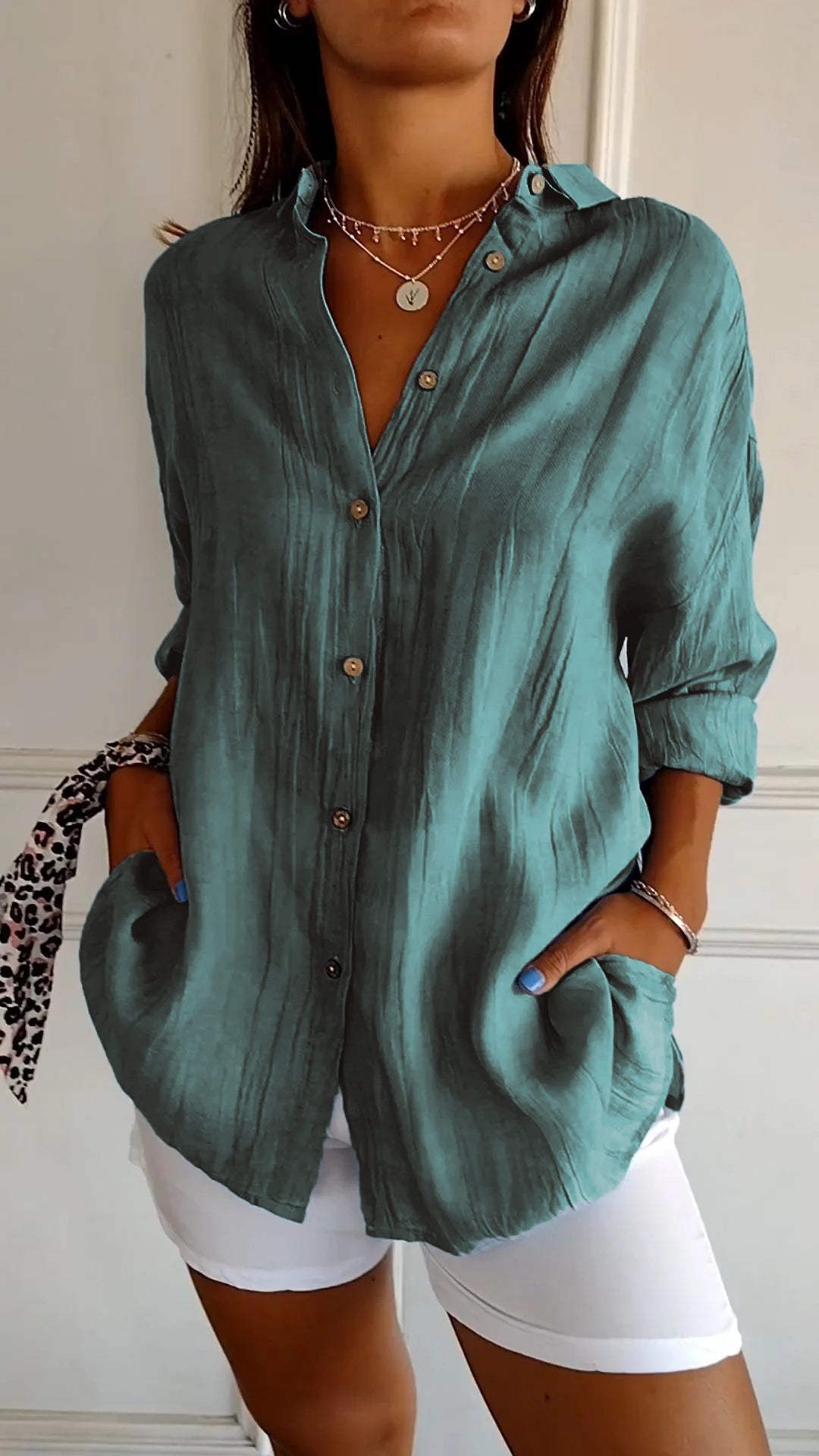 Poppy Crinkle Button-Up Shirt