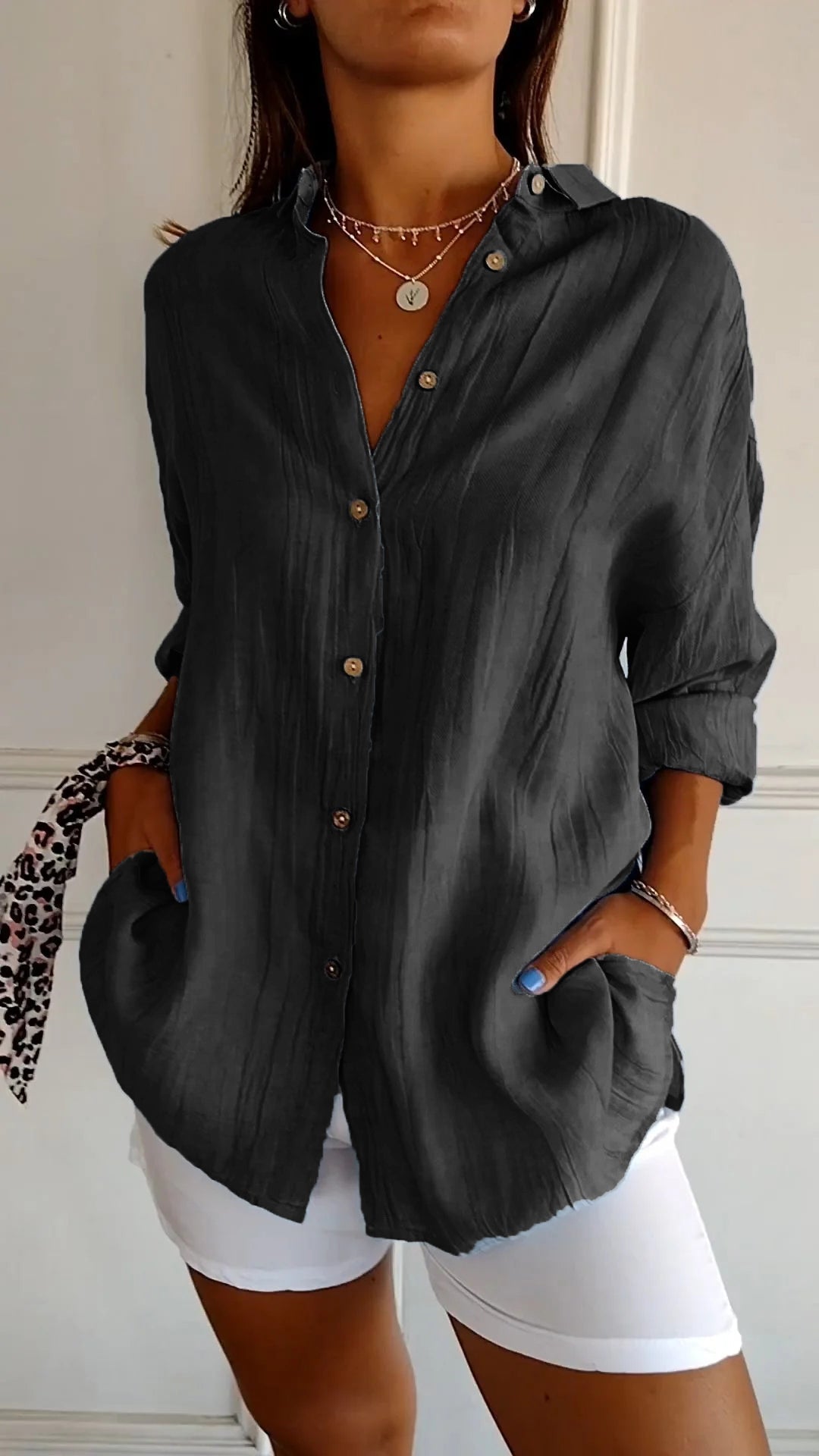 Poppy Crinkle Button-Up Shirt