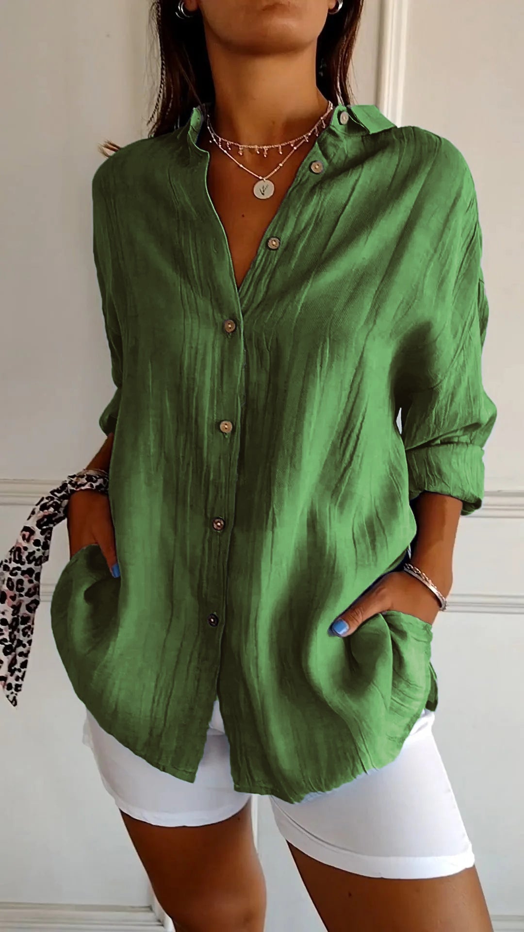Poppy Crinkle Button-Up Shirt