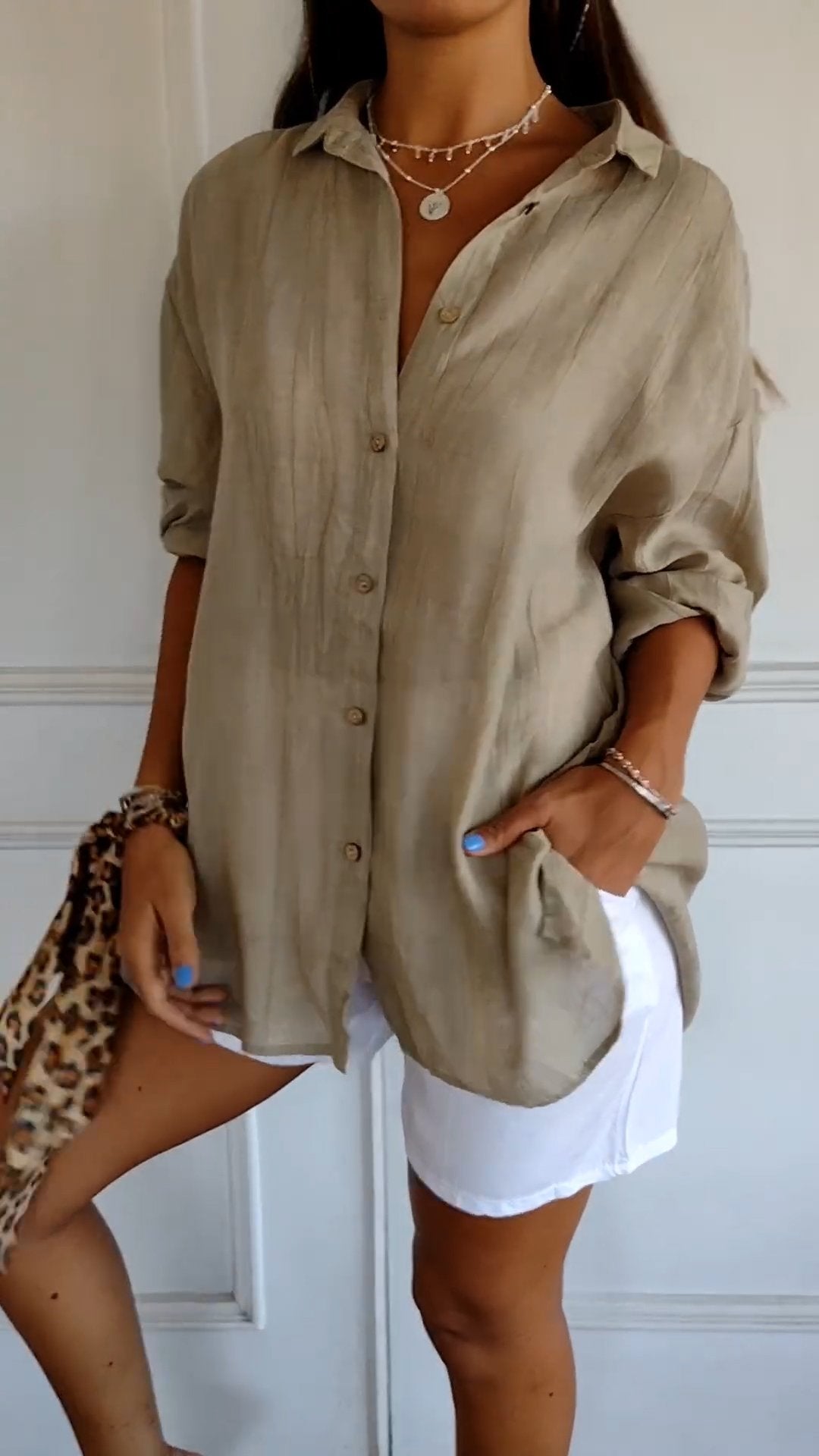 Poppy Crinkle Button-Up Shirt