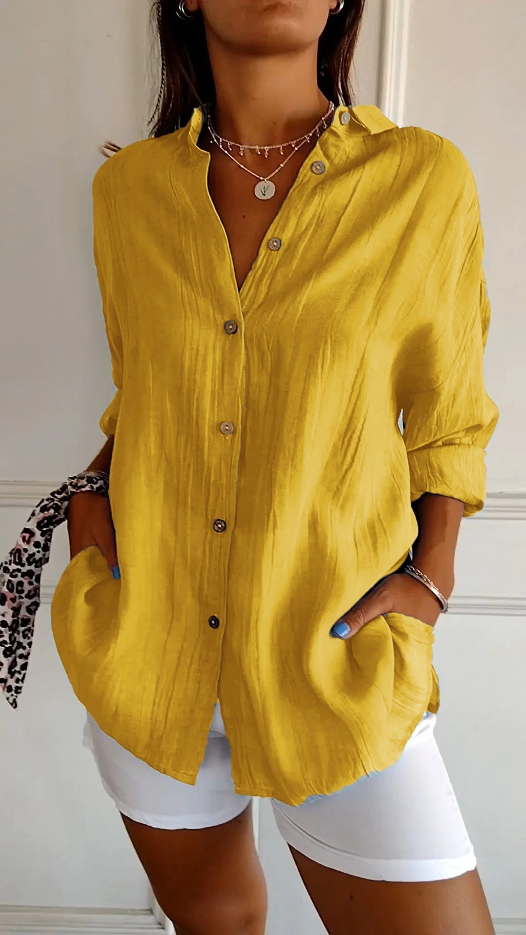 Poppy Crinkle Button-Up Shirt