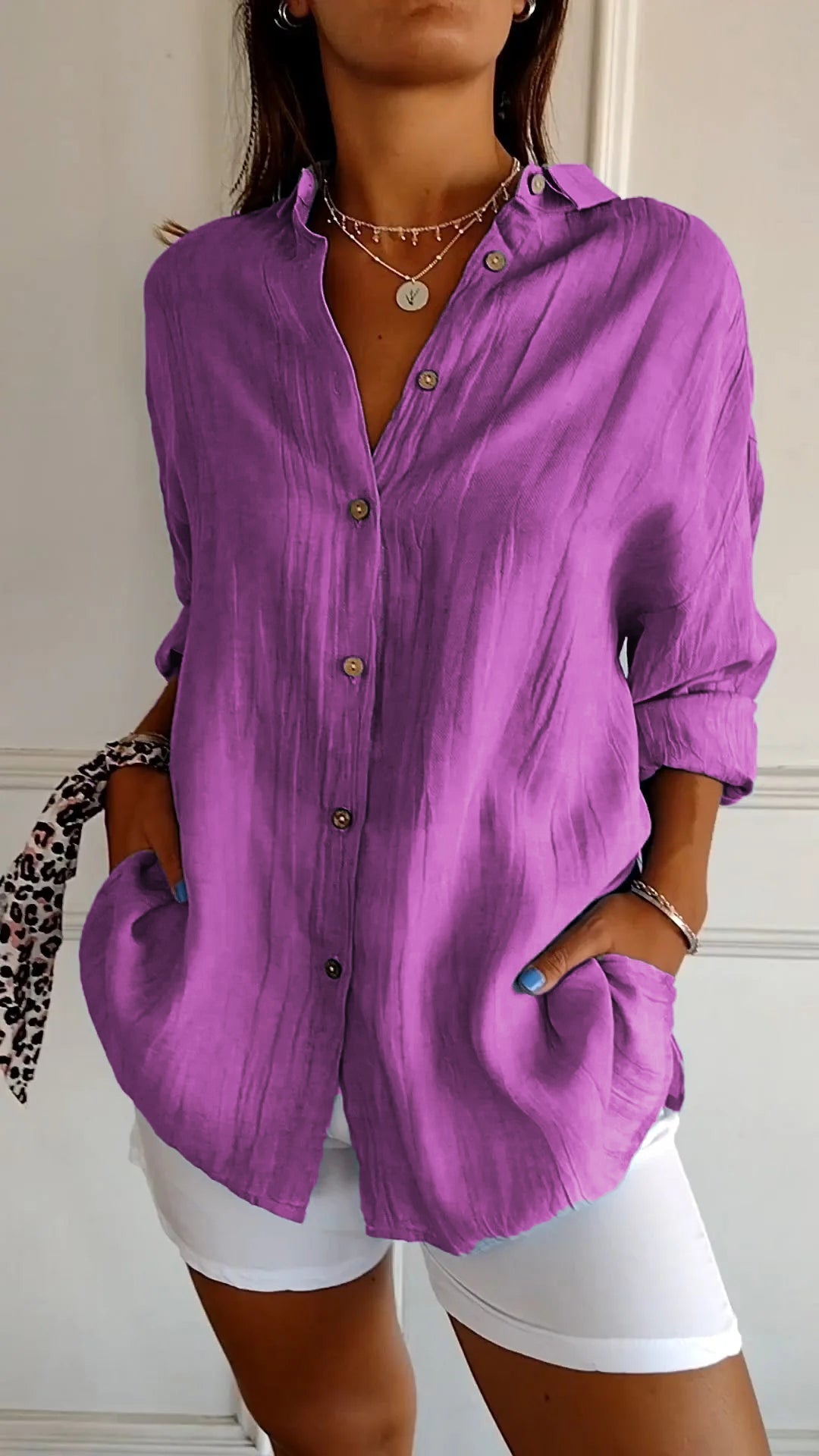 Poppy Crinkle Button-Up Shirt