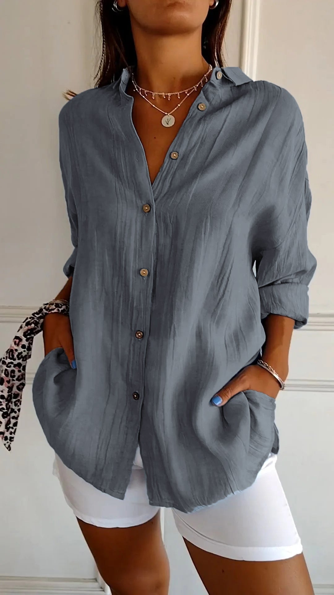 Poppy Crinkle Button-Up Shirt